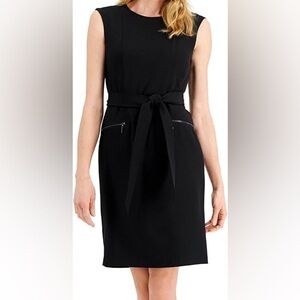 Chic and Elegant Kasper Black Midi Dress with Tie Waist